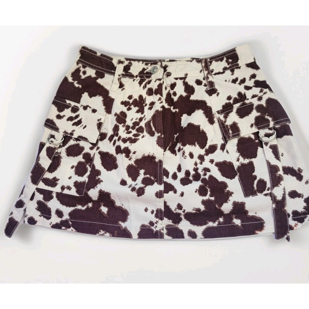 Lone Star Denim Women's Mini Skirt Brown Cowprint Cowgirl Western Made India